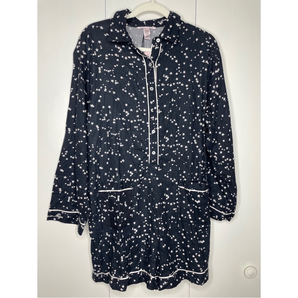 Victoria’s Secret Long Sleeve Romper Pajamas - Black with White Stars - Large